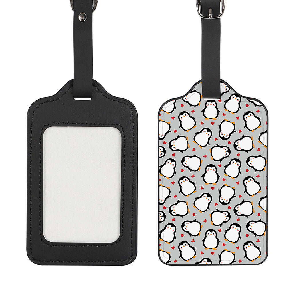 Red Heart And Penguin Pattern Print Luggage Tag