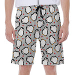 Red Heart And Penguin Pattern Print Men's Beach Shorts