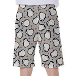Red Heart And Penguin Pattern Print Men's Beach Shorts