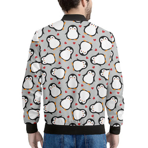 Red Heart And Penguin Pattern Print Men's Bomber Jacket