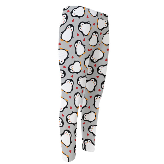 Red Heart And Penguin Pattern Print Men's Compression Pants
