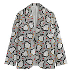 Red Heart And Penguin Pattern Print Men's Cotton Blazer