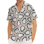 Red Heart And Penguin Pattern Print Men's Deep V-Neck Shirt