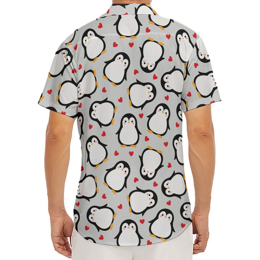 Red Heart And Penguin Pattern Print Men's Deep V-Neck Shirt