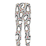 Red Heart And Penguin Pattern Print Men's leggings
