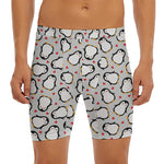 Red Heart And Penguin Pattern Print Men's Long Boxer Briefs