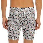 Red Heart And Penguin Pattern Print Men's Long Boxer Briefs