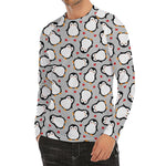 Red Heart And Penguin Pattern Print Men's Long Sleeve Rash Guard