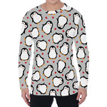Red Heart And Penguin Pattern Print Men's Long Sleeve T-Shirt