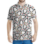 Red Heart And Penguin Pattern Print Men's Polo Shirt