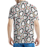 Red Heart And Penguin Pattern Print Men's Polo Shirt