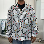Red Heart And Penguin Pattern Print Men's Shirt Jacket