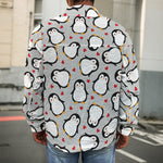 Red Heart And Penguin Pattern Print Men's Shirt Jacket