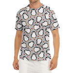Red Heart And Penguin Pattern Print Men's Short Sleeve Rash Guard