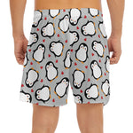 Red Heart And Penguin Pattern Print Men's Split Running Shorts
