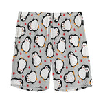 Red Heart And Penguin Pattern Print Men's Sports Shorts