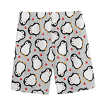 Red Heart And Penguin Pattern Print Men's Sports Shorts
