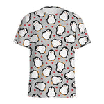 Red Heart And Penguin Pattern Print Men's Sports T-Shirt