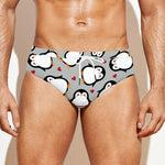 Red Heart And Penguin Pattern Print Men's Swim Briefs