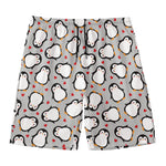 Red Heart And Penguin Pattern Print Men's Swim Trunks