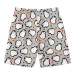 Red Heart And Penguin Pattern Print Men's Swim Trunks
