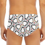 Red Heart And Penguin Pattern Print Men's Triangle Swim Briefs