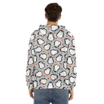 Red Heart And Penguin Pattern Print Men's Velvet Pullover Hoodie