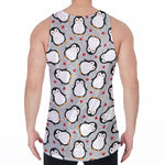 Red Heart And Penguin Pattern Print Men's Velvet Tank Top