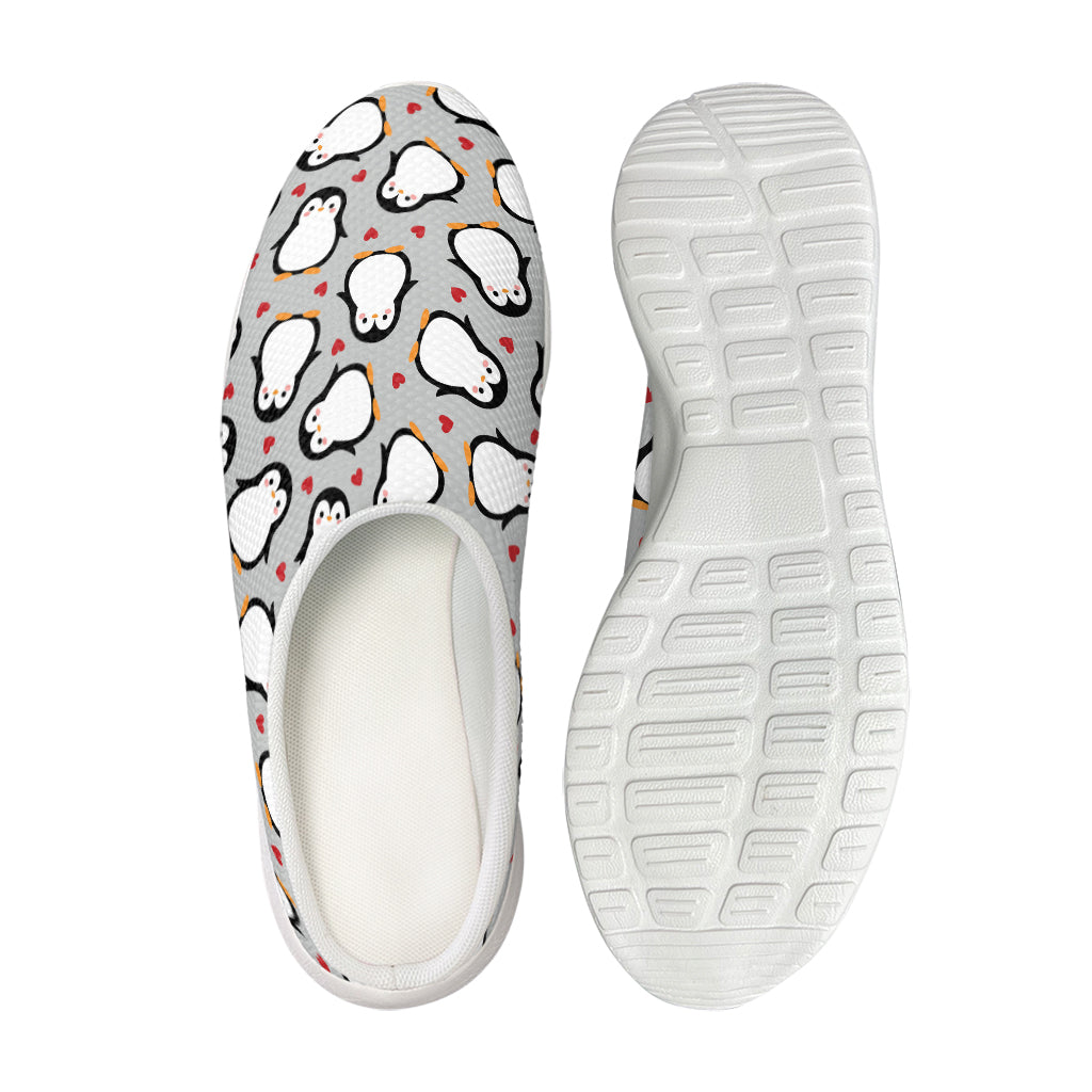 Red Heart And Penguin Pattern Print Mesh Casual Shoes