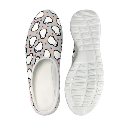 Red Heart And Penguin Pattern Print Mesh Casual Shoes