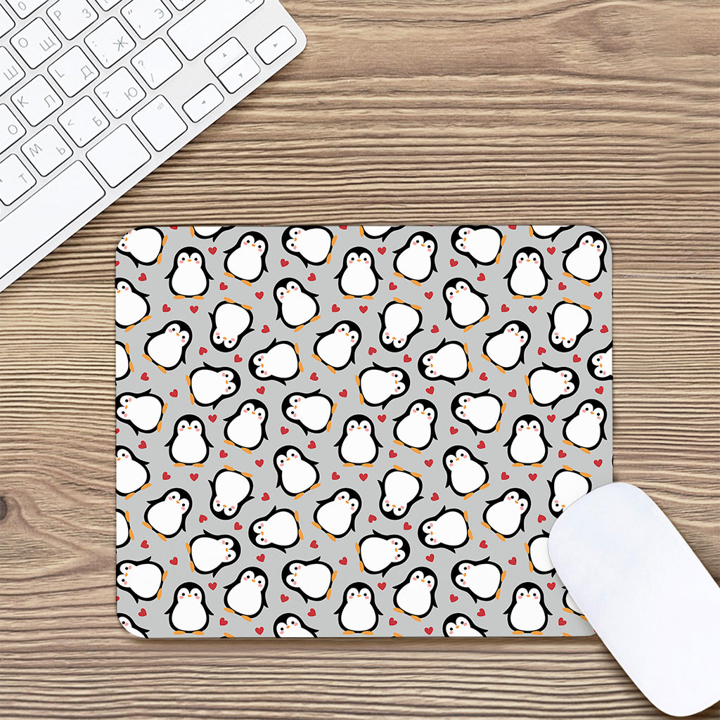 Red Heart And Penguin Pattern Print Mouse Pad