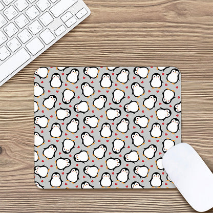 Red Heart And Penguin Pattern Print Mouse Pad