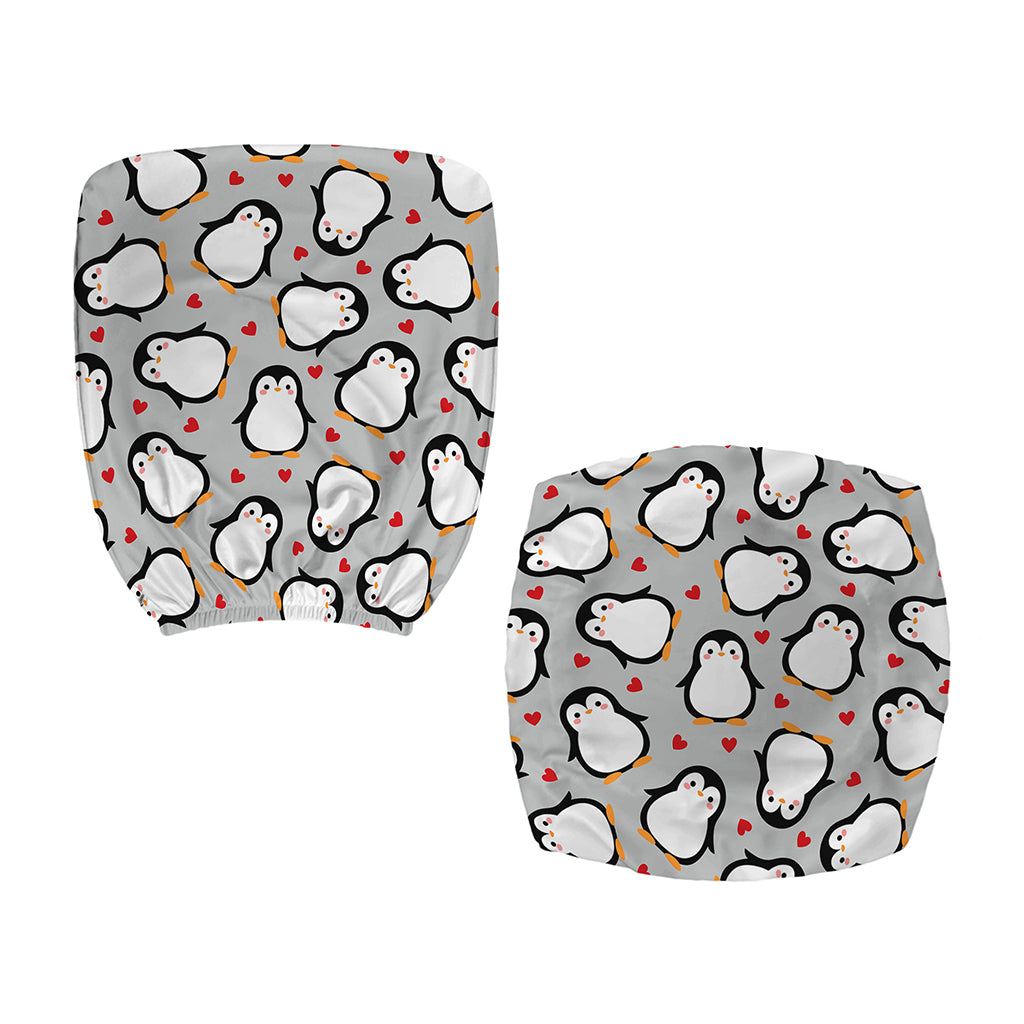 Red Heart And Penguin Pattern Print Office Chair Cover