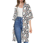 Red Heart And Penguin Pattern Print Open Front Beach Cover Up