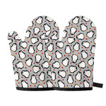 Red Heart And Penguin Pattern Print Oven Mitts