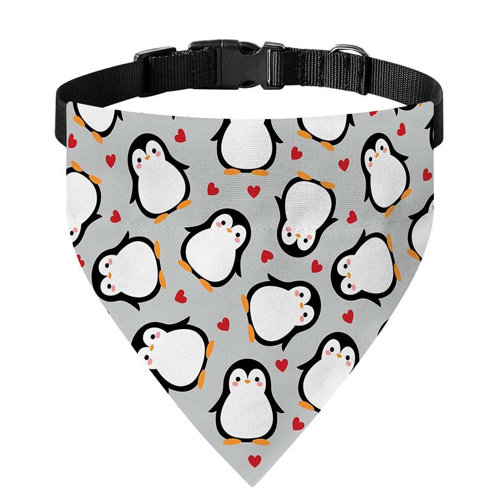 Red Heart And Penguin Pattern Print Over The Collar Dog Bandana