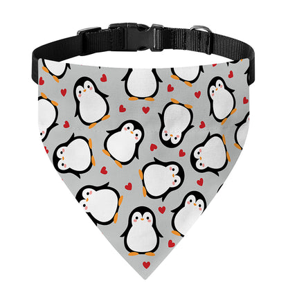 Red Heart And Penguin Pattern Print Over The Collar Dog Bandana