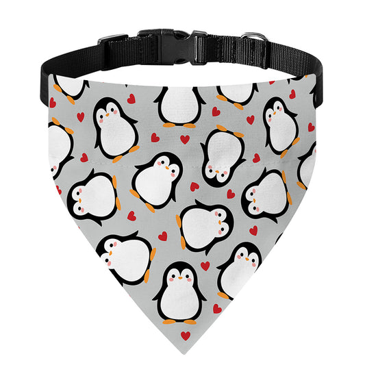 Red Heart And Penguin Pattern Print Over The Collar Dog Bandana