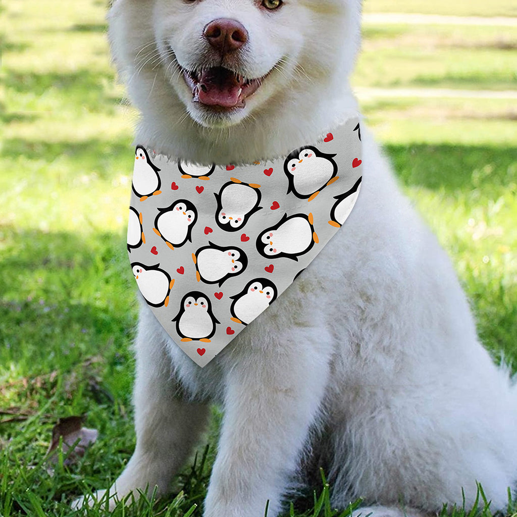 Red Heart And Penguin Pattern Print Over The Collar Dog Bandana