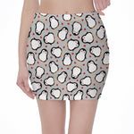 Red Heart And Penguin Pattern Print Pencil Mini Skirt