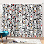Red Heart And Penguin Pattern Print Pencil Pleat Curtains