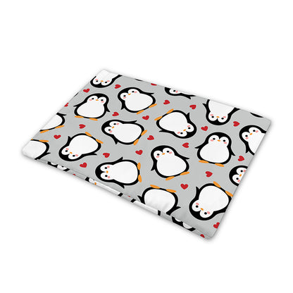 Red Heart And Penguin Pattern Print Pet Cooling Mat Cover