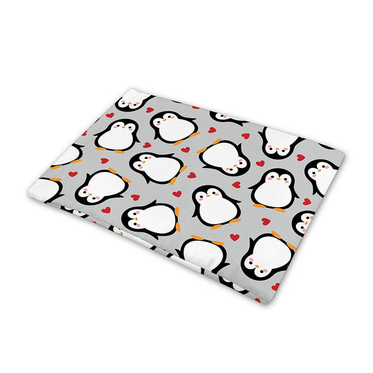 Red Heart And Penguin Pattern Print Pet Cooling Mat Cover