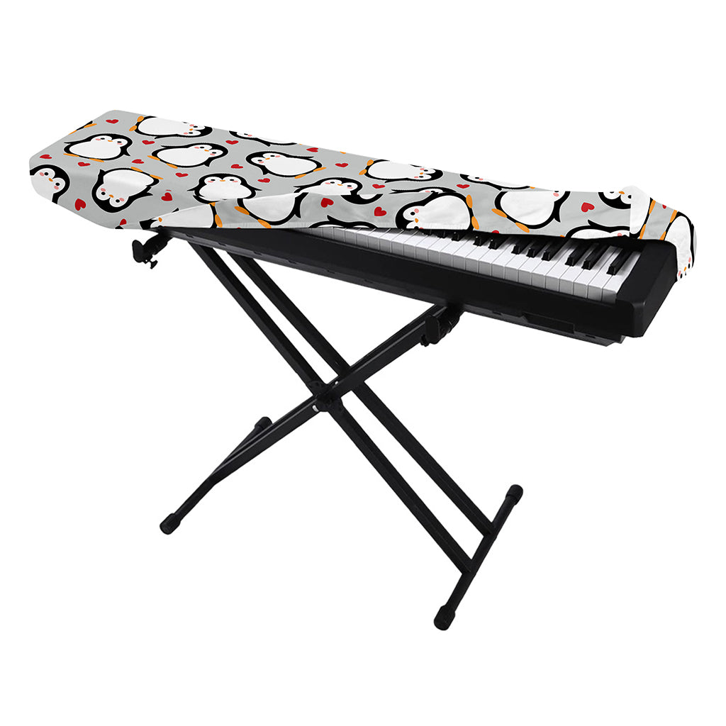 Red Heart And Penguin Pattern Print Piano Keyboard Cover