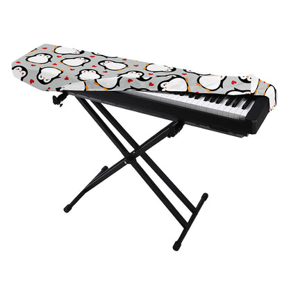 Red Heart And Penguin Pattern Print Piano Keyboard Cover