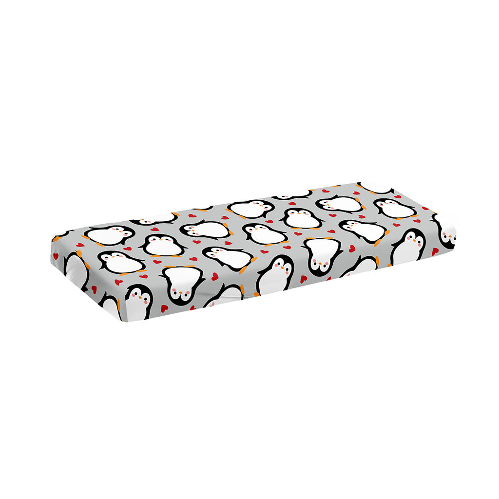 Red Heart And Penguin Pattern Print Piano Keyboard Cover