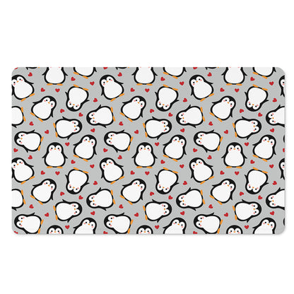Red Heart And Penguin Pattern Print Polyester Doormat