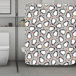 Red Heart And Penguin Pattern Print Polyester Shower Curtain