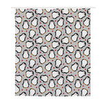 Red Heart And Penguin Pattern Print Polyester Shower Curtain