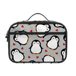 Red Heart And Penguin Pattern Print Portable Lunch Bag